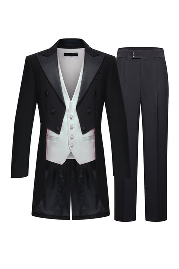 Black Peak Lapel Double Breasted Men's 3 Piece Tuxedo